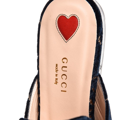 Gucci Velvet GG Monogram Womens Princetown Slippers 36 Blue Beige 7 of 8