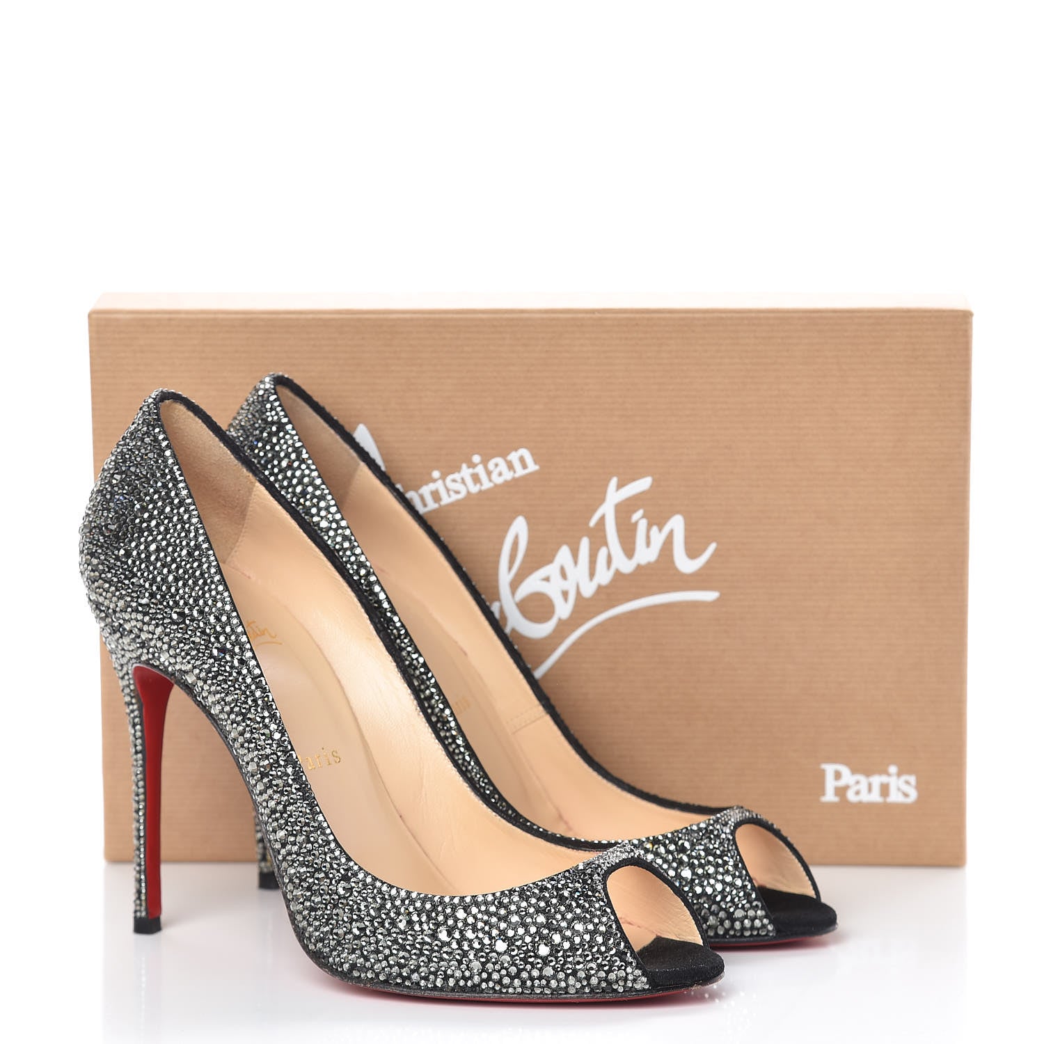 Christian Louboutin Suede Crystal Sexy Strass 100 Peep Toe Pumps 40 Black Diamond 14 of 14