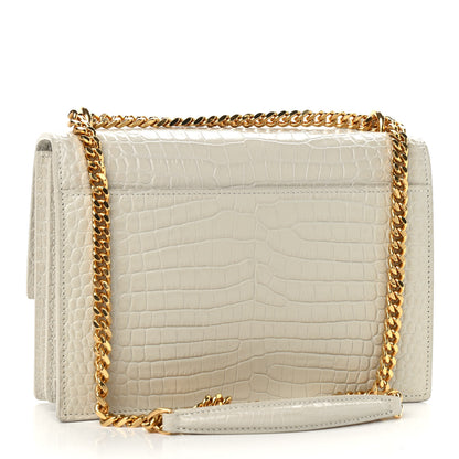 Saint Laurent Calfskin Crocodile Embossed Medium Monogram Sunset Blanc Vintage 2 of 11