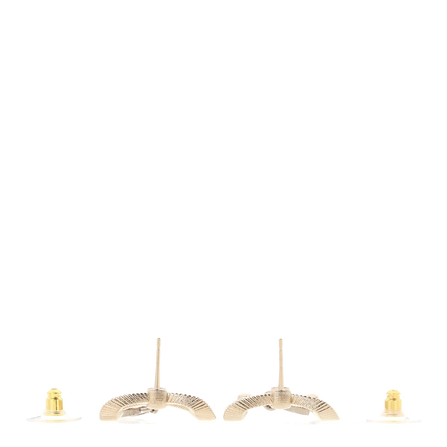 Chanel Metal Crystal CC Bow Earrings Gold Silver 3 of 5