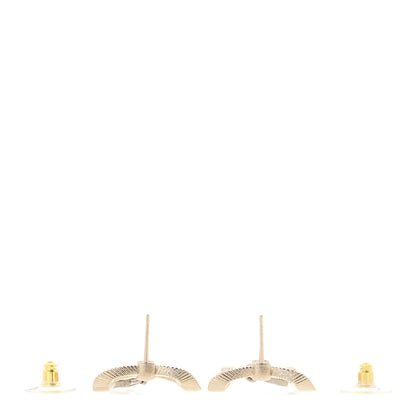 Chanel Metal Crystal CC Bow Earrings Gold Silver 3 of 5