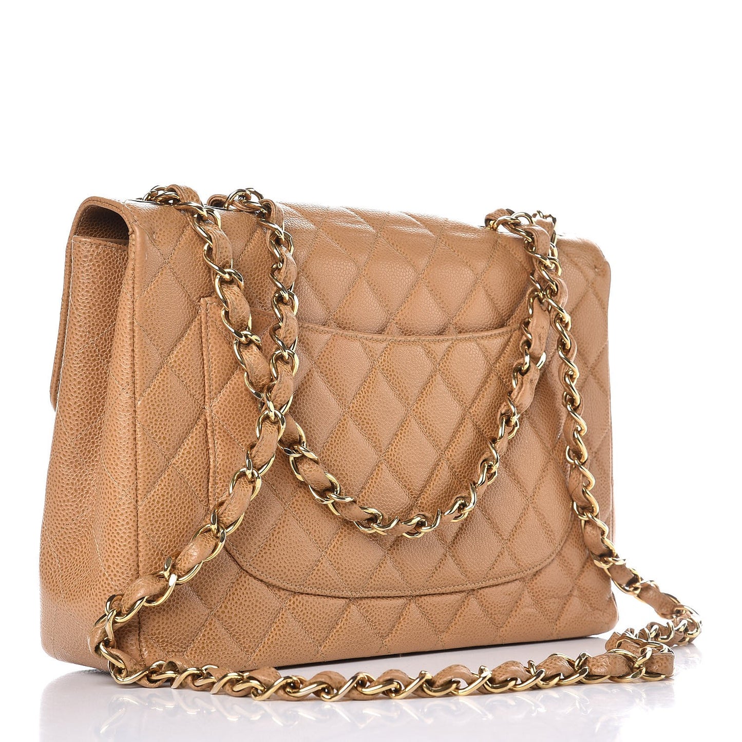Caviar Quilted Jumbo Single Flap Beige