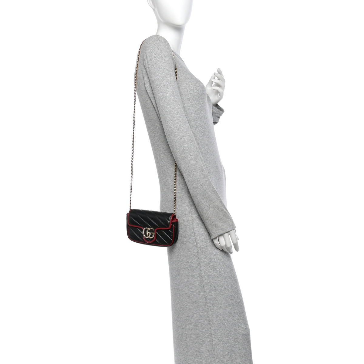 Gucci Vintage Effect Calfskin Matelasse Diagonal Super Mini Torchon GG Marmont Shoulder Bag Black Romantic Cherry 2 of 10
