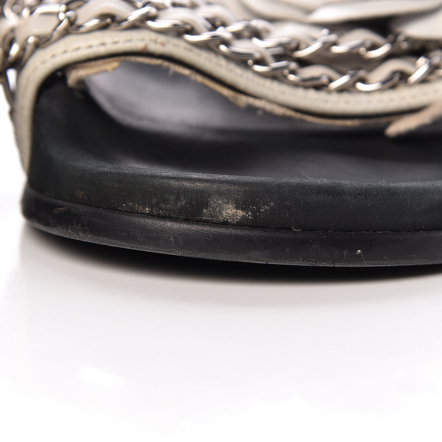 Lambskin Chain Camellia Flat Sandals 36 White