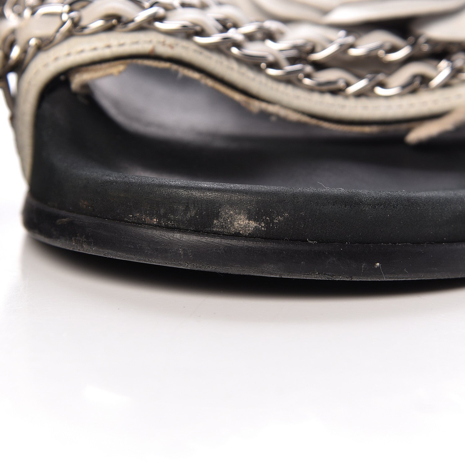 Chanel Lambskin Chain Camellia Flat Sandals 36 White 12 of 13