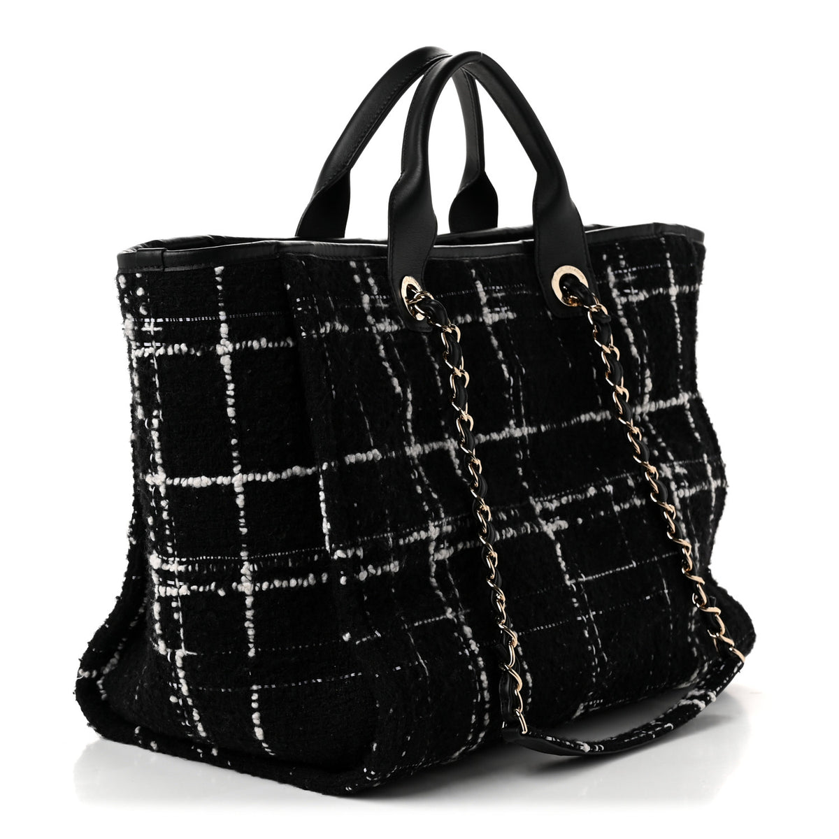 Tweed Medium Deauville Tote Black White Multicolor