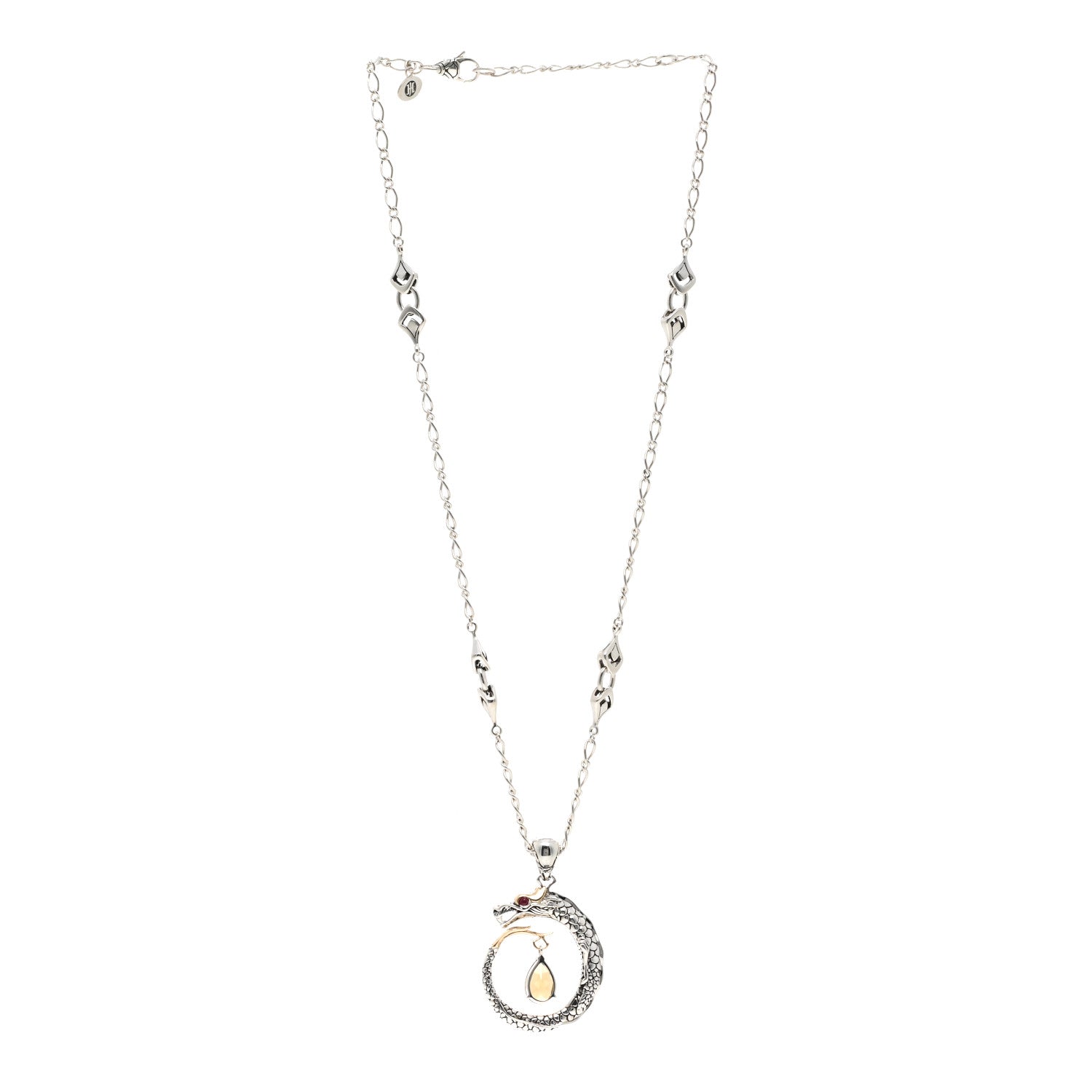 John Hardy Sterling Silver 18K Yellow Gold Citrine Ruby Legends Naga Pendant Necklace 3 of 4