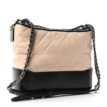 Chanel Aged Calfskin Quilted Medium Gabrielle Hobo Beige Black 3 of 10