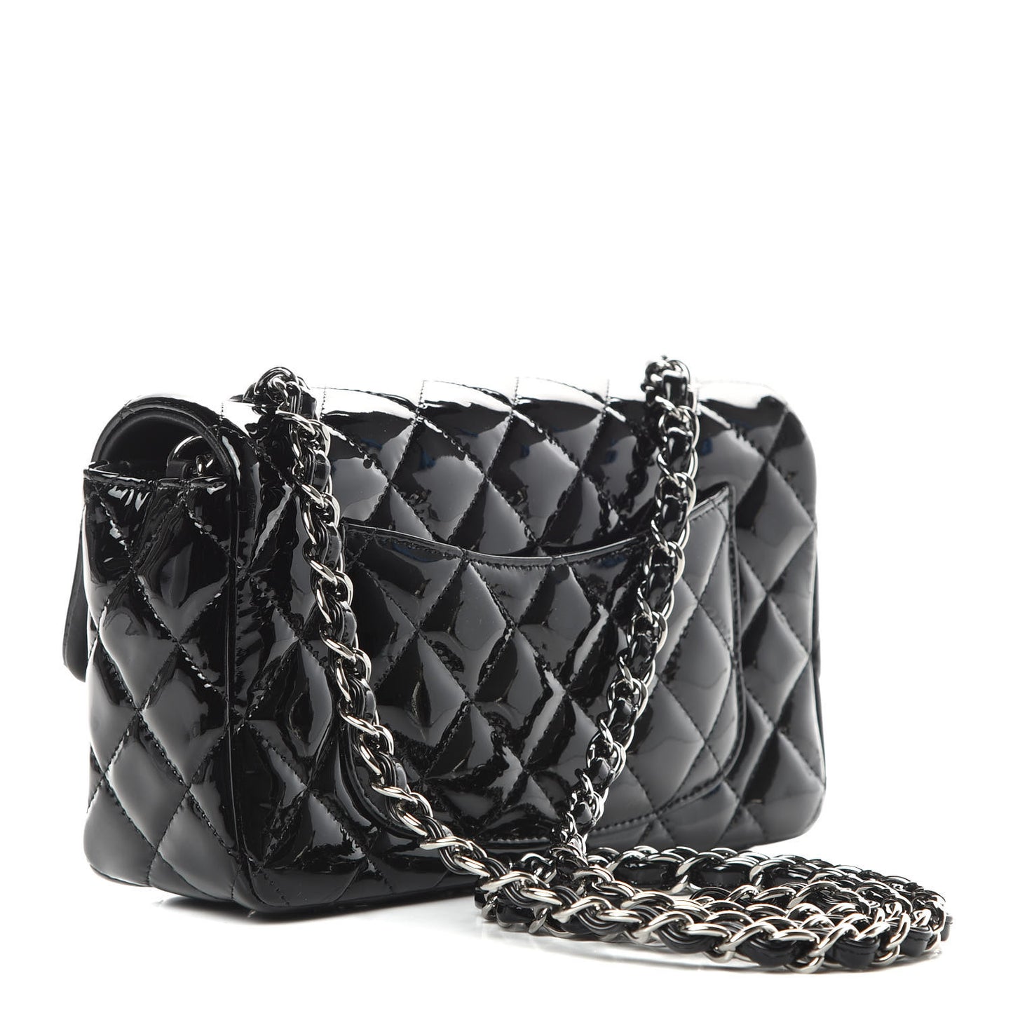 Patent Calfskin Quilted Mini Rectangular Flap Black