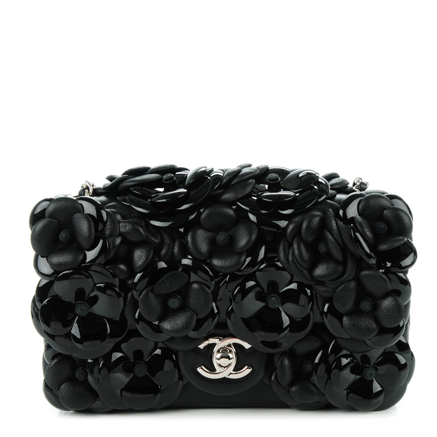 Lambskin Patent Mini Camellia Flap Black