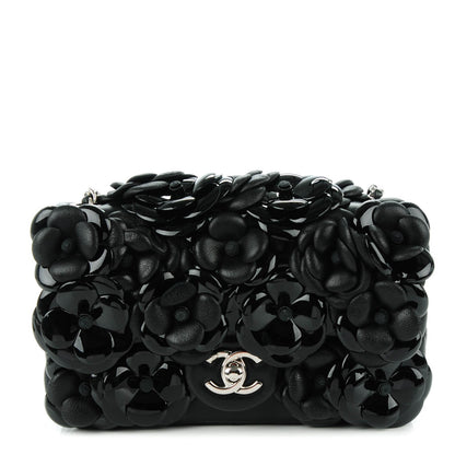 Chanel Lambskin Patent Mini Camellia Flap Black 1 of 9