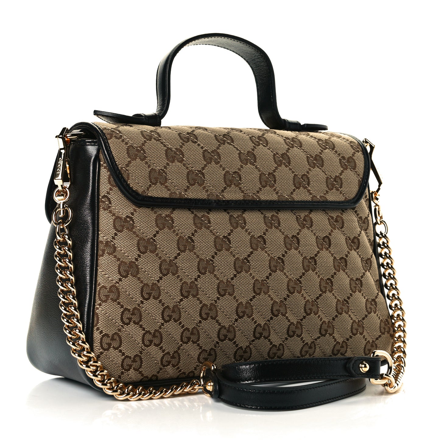 Monogram Azalea Calfskin Matelasse Diagonal Small GG Marmont Top Handle Shoulder Bag Beige Ebony Black