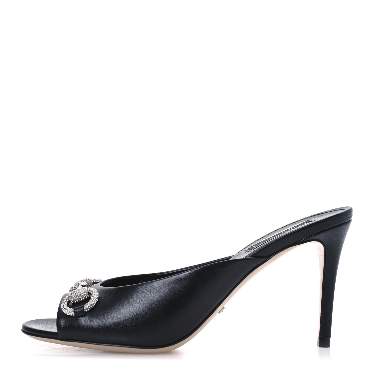 Gucci Calfskin Crystal Horsebit Sandal Pumps 36.5 Black 1 of 13