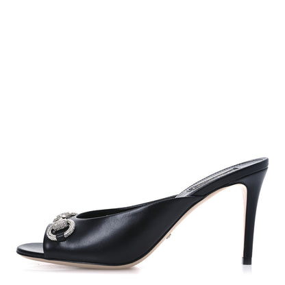 Gucci Calfskin Crystal Horsebit Sandal Pumps 36.5 Black 1 of 13