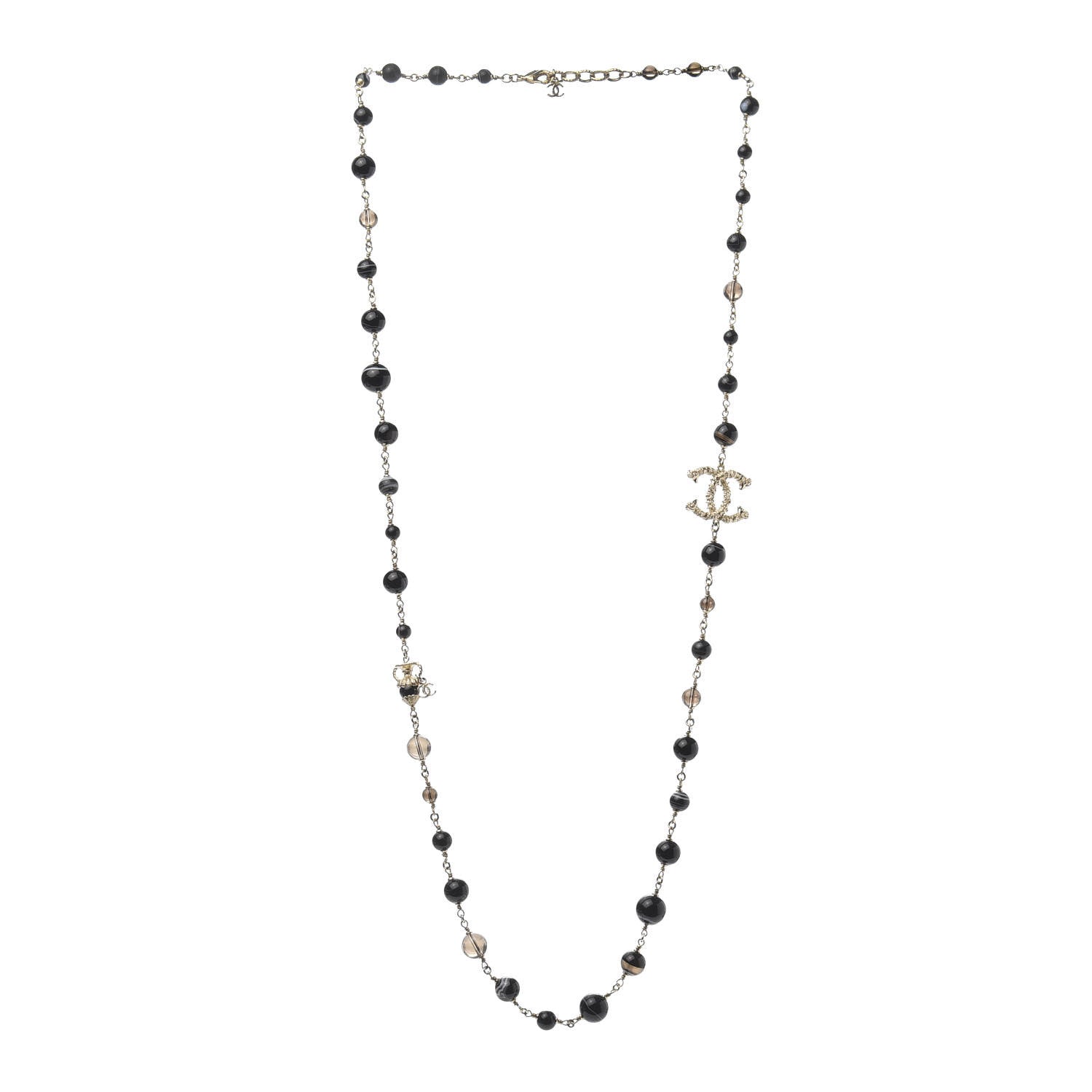 Chanel Beaded Sheep CC Long Necklace Gold Black 3 of 7