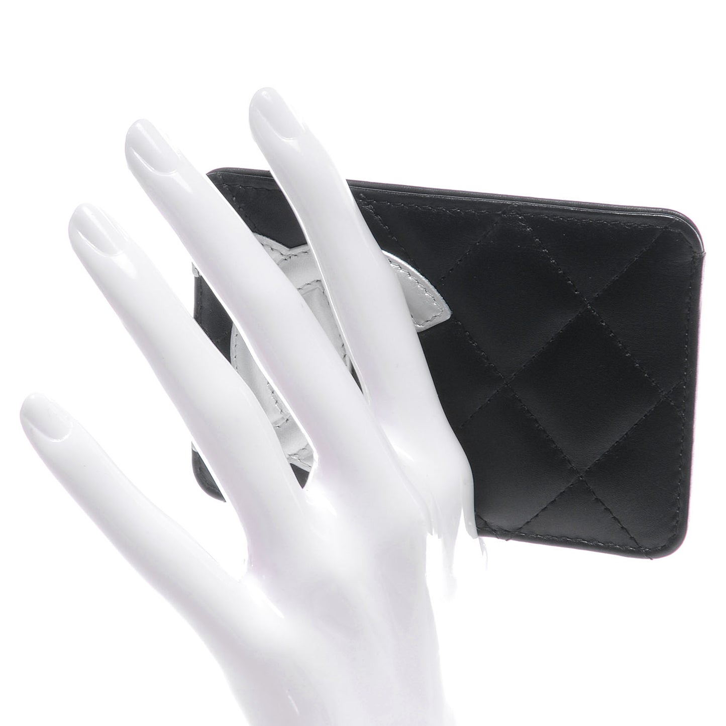 Calfskin Quilted Cambon Card Holder Black White