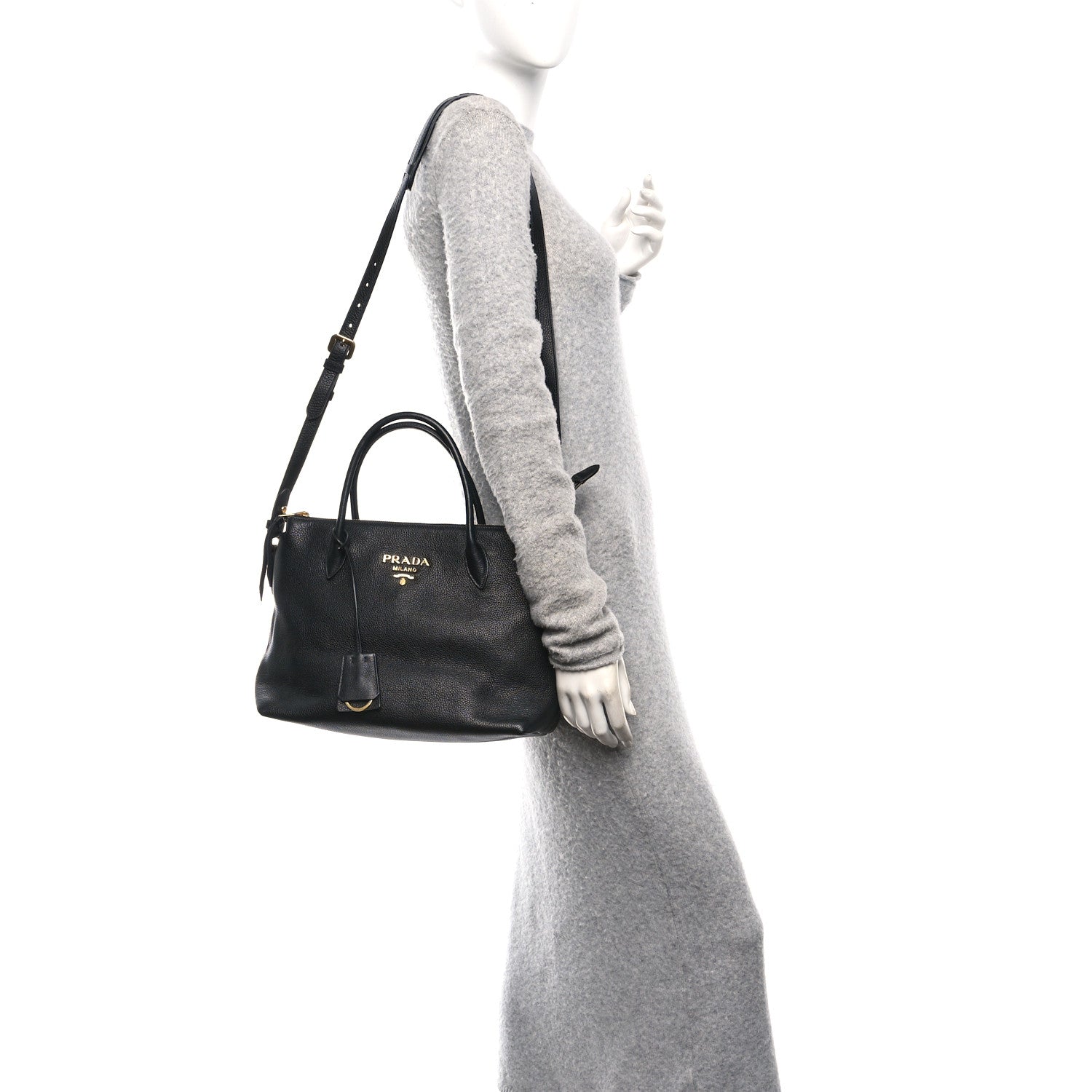 Prada Vitello Daino Tote Black 2 of 9