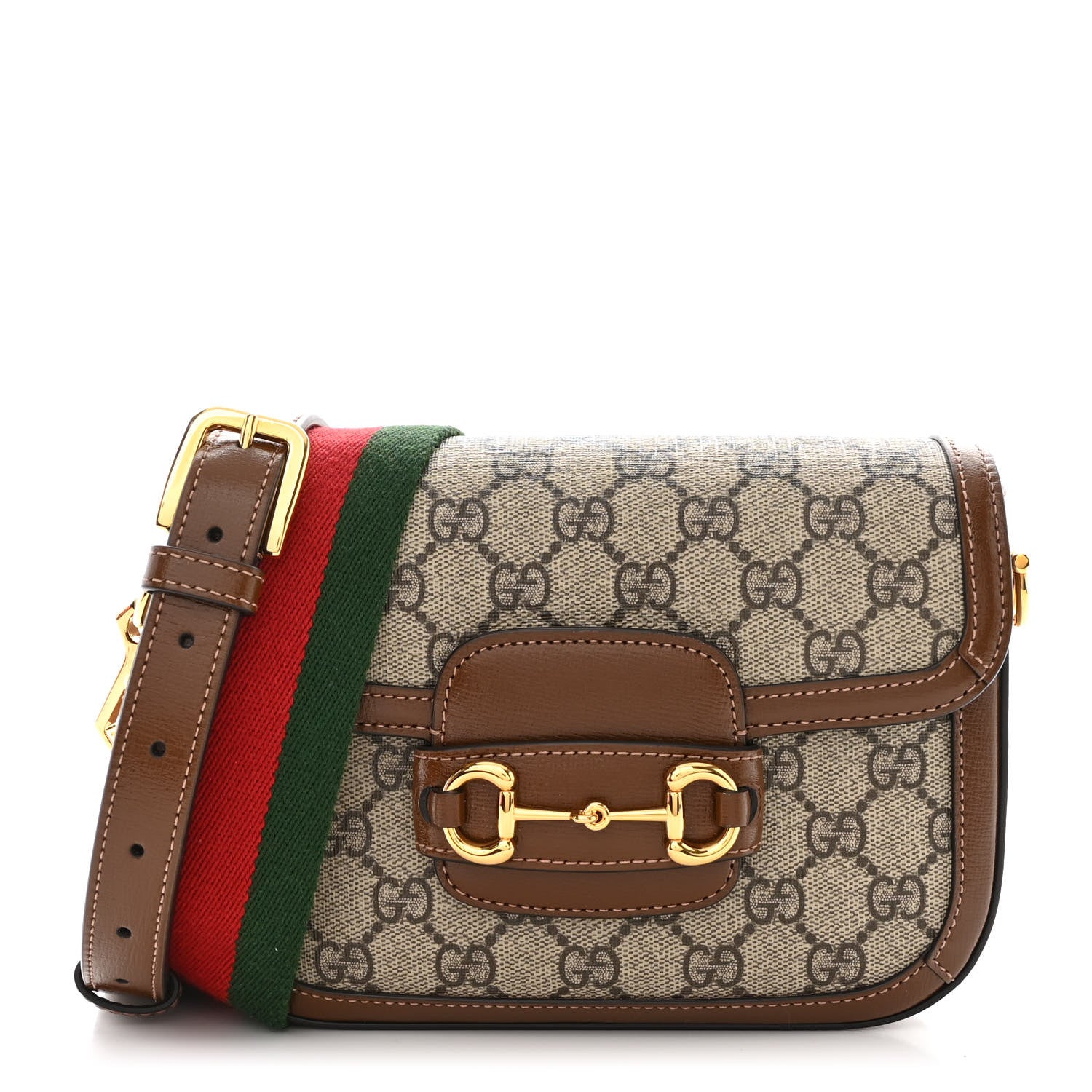 Gucci GG Supreme Monogram Web Mini Horsebit 1955 Shoulder Bag Beige Brown Sugar 1 of 10
