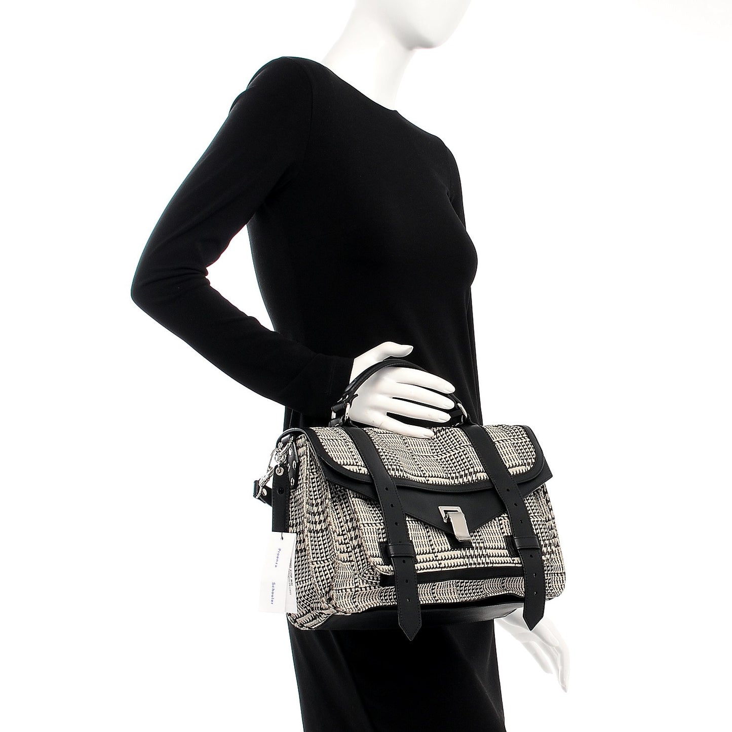 Canvas Houndstooth Printed Medium PS1 Satchel White Black