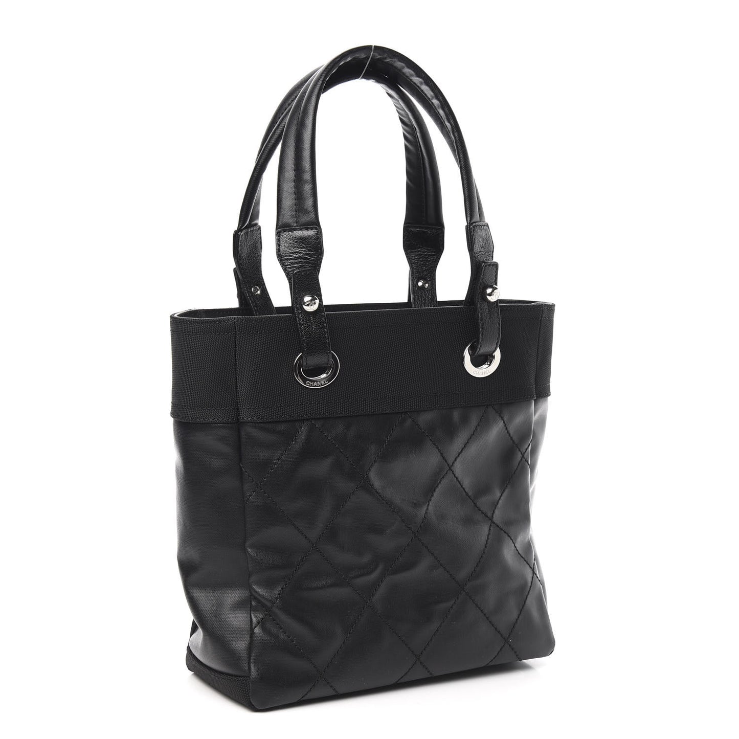 Coated Canvas Quilted Small Paris Biarritz Tote Black