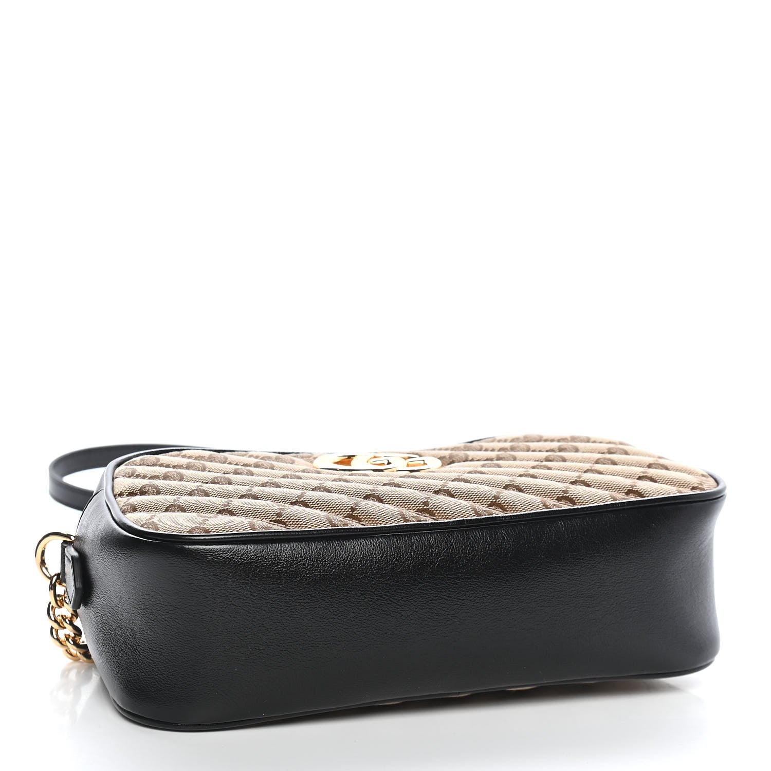 Gucci Monogram Matelasse Diagonal Small GG Marmont Chain Shoulder Bag Beige Black 4 of 9