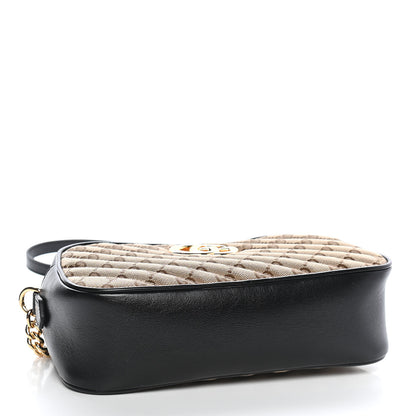 Gucci Monogram Matelasse Diagonal Small GG Marmont Chain Shoulder Bag Beige Black 4 of 9