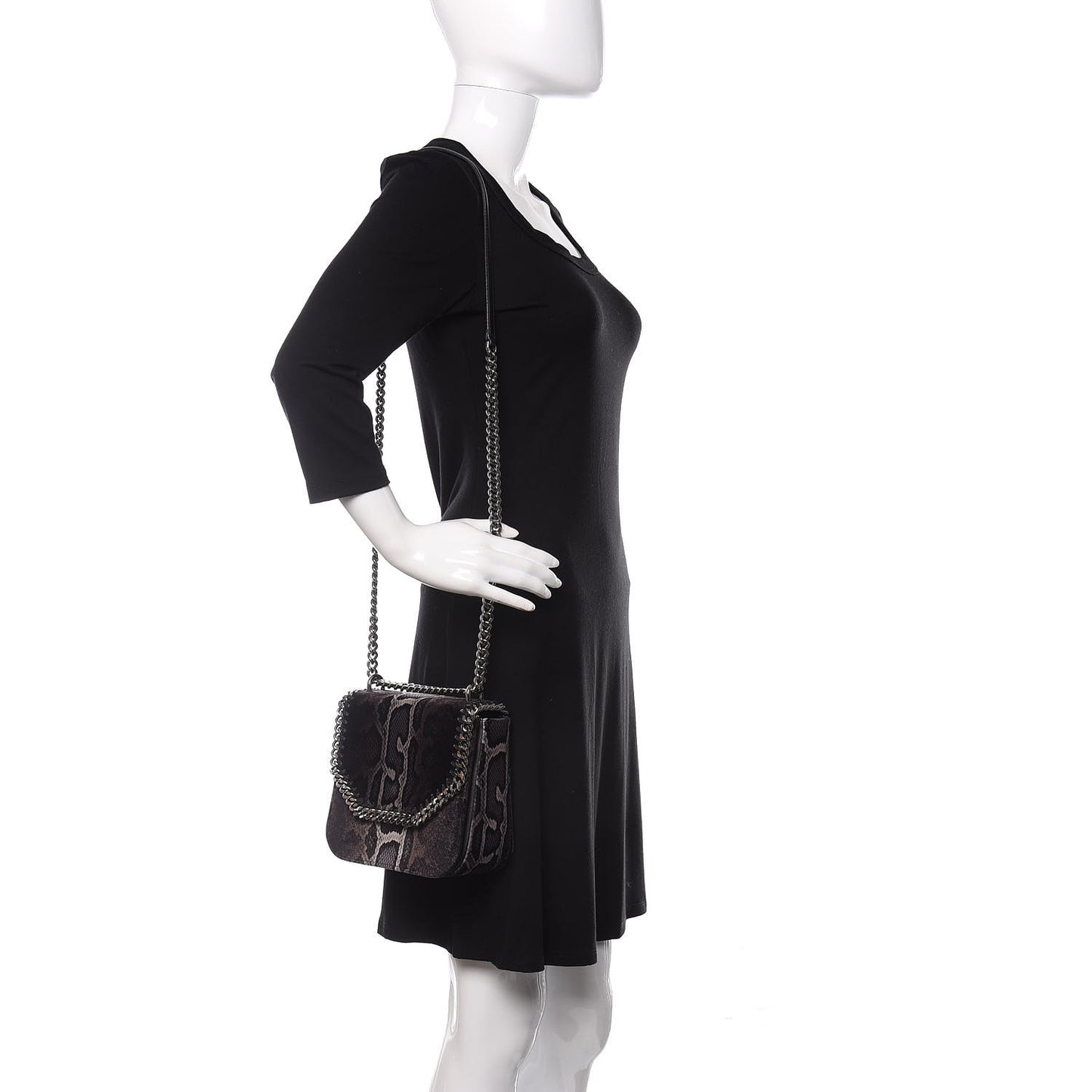 Snake Print Velvet Falabella Box Shoulder Bag Black