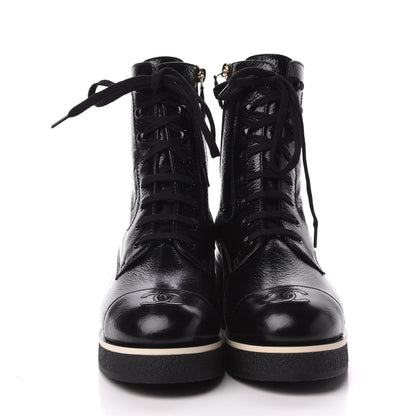 Chanel Shiny Crumpled Lambskin Cap Toe CC Lace Up Boots 40.5 Black 2 of 8
