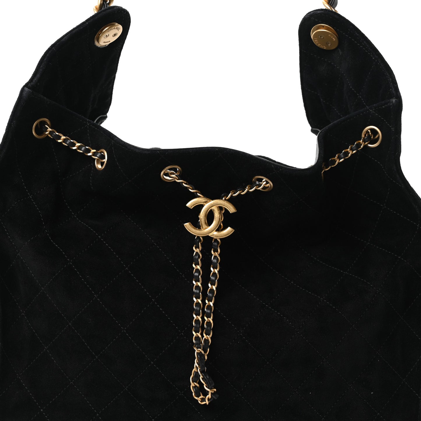 Suede Quilted Medium Chanel 25 Handbag Black