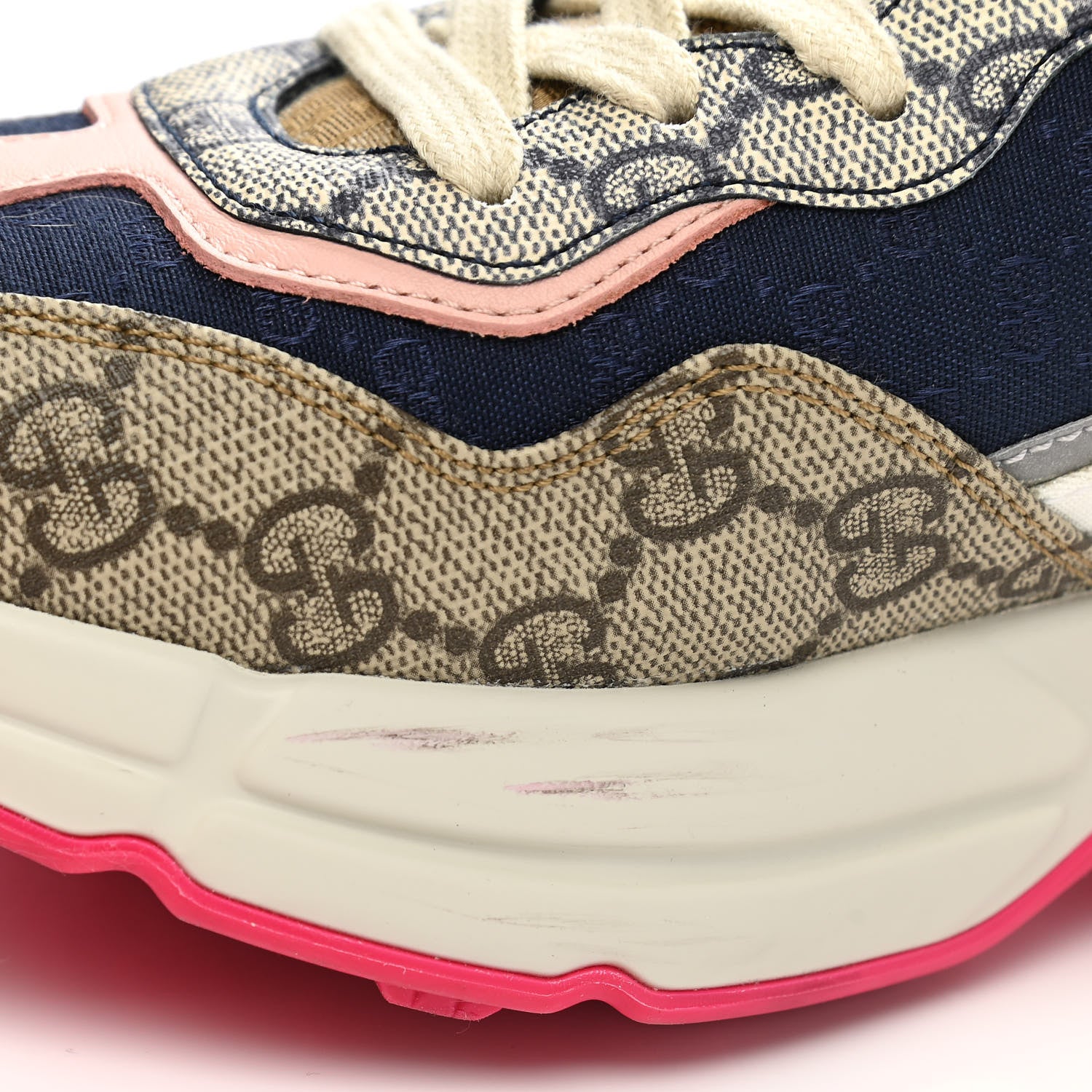 Gucci GG Supreme Monogram Mix Monogram Womens Rhyton Sneakers 39.5 London Blue Beige Pale Pink 9 of 12
