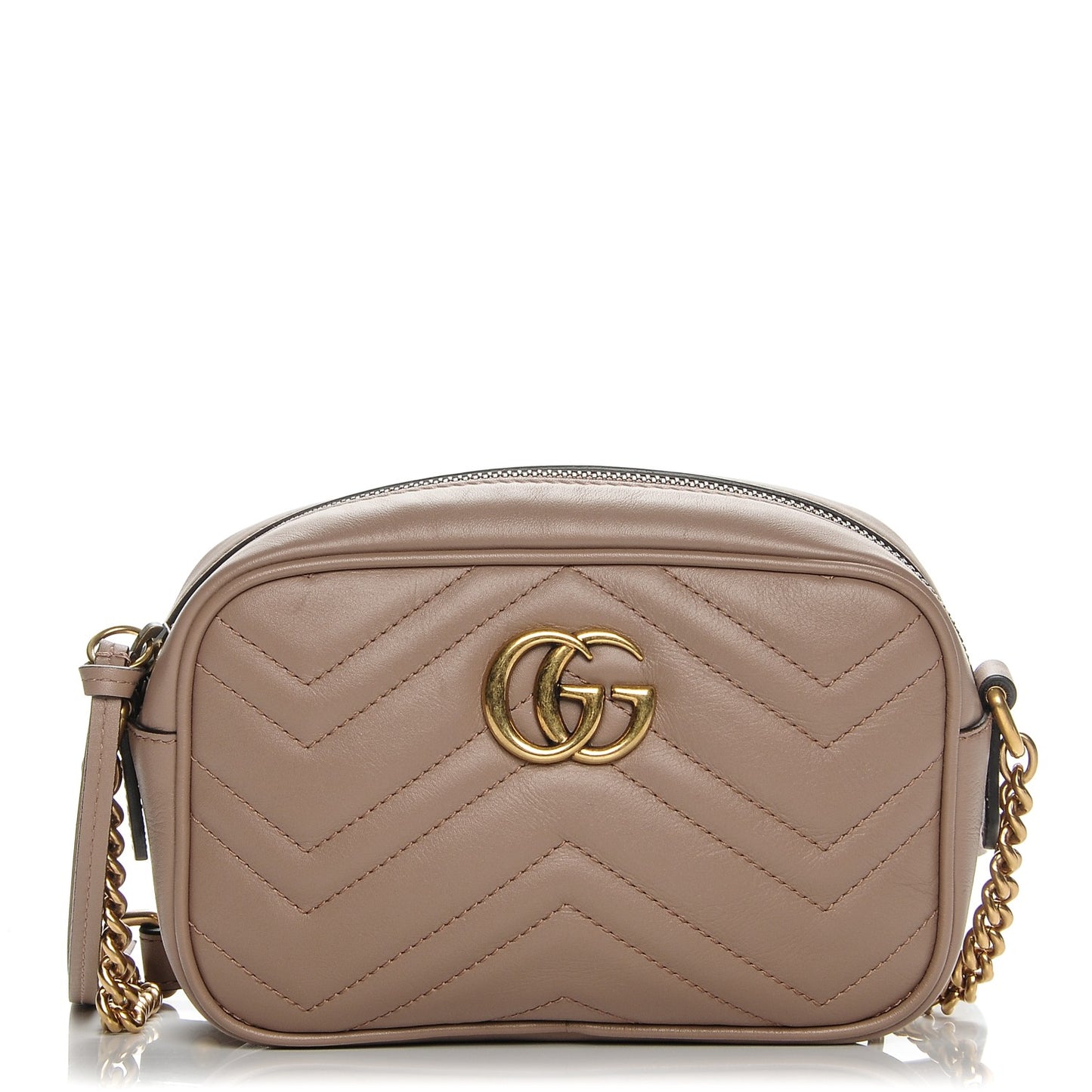 Calfskin Matelasse Mini GG Marmont Chain Shoulder Bag Nude