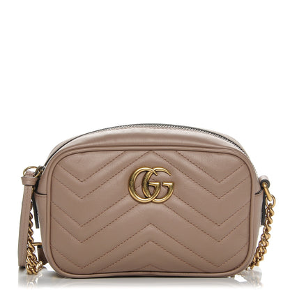 Gucci Calfskin Matelasse Mini GG Marmont Chain Shoulder Bag Nude 1 of 6