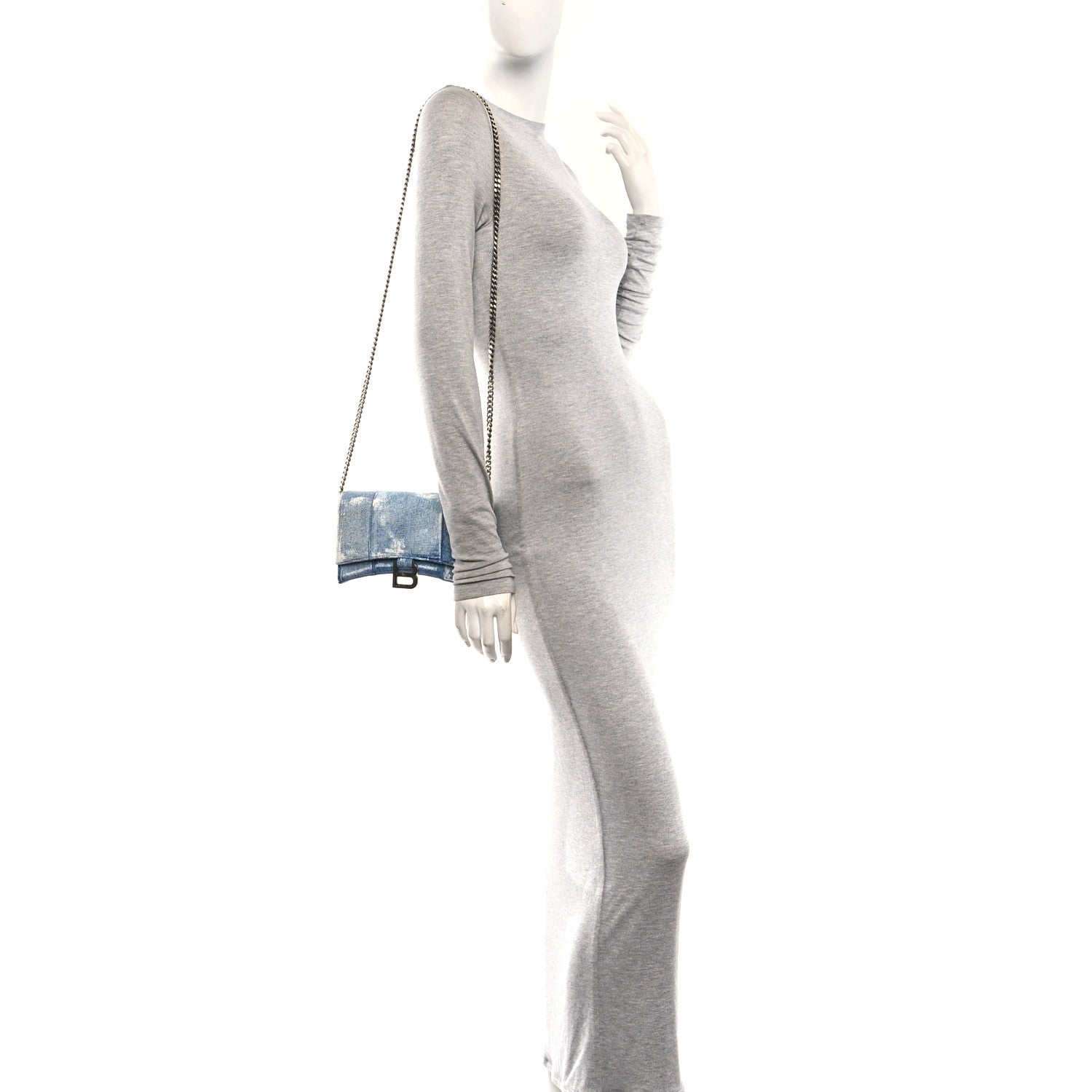 Balenciaga Nappa Denim Printed Hourglass Chain Bag Denim Blue 2 of 9