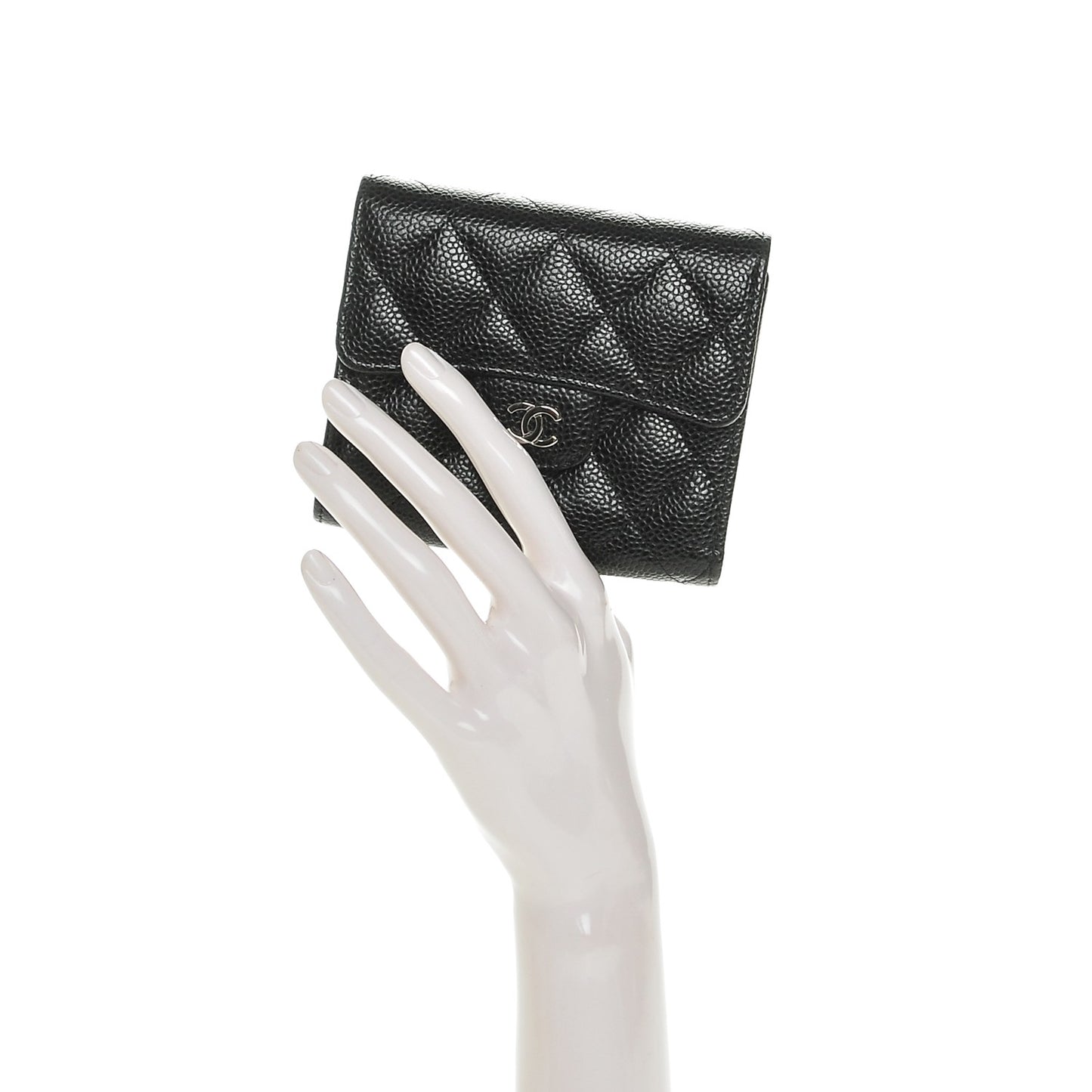 Caviar Quilted Compact Flap Wallet Black