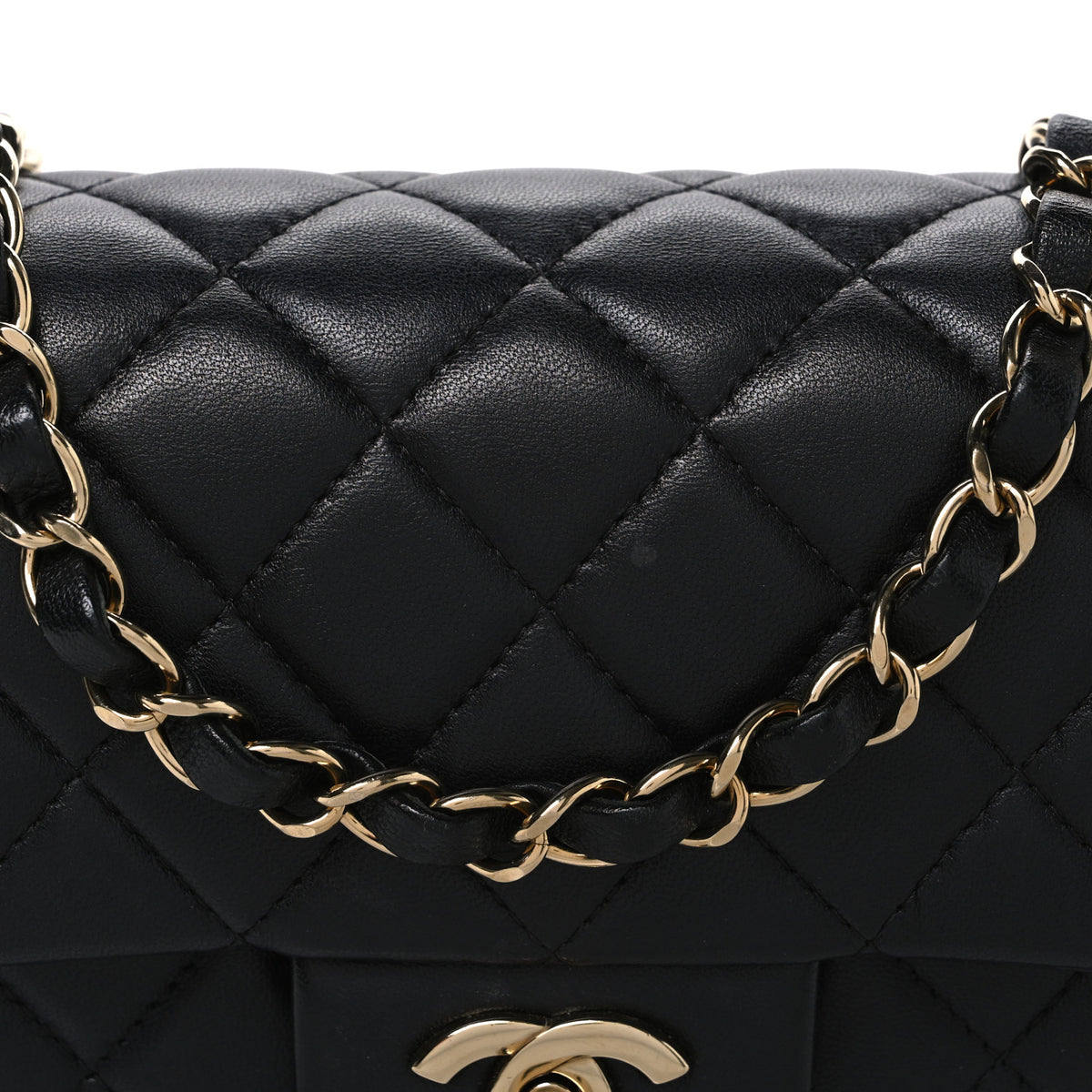 Lambskin Quilted Mini Rectangular Flap Black