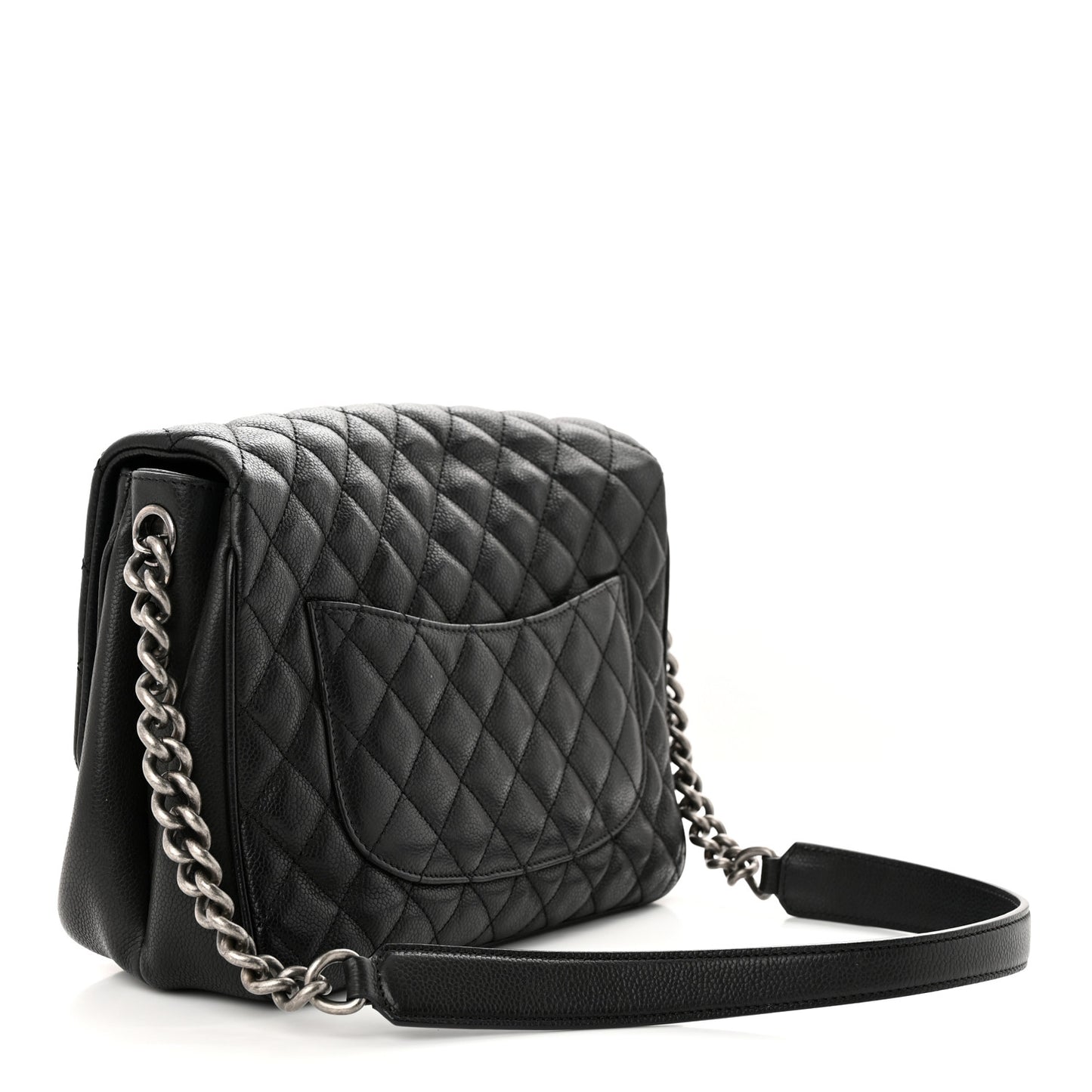 Caviar Quilted Medium Rock In Rome Single Flap Black