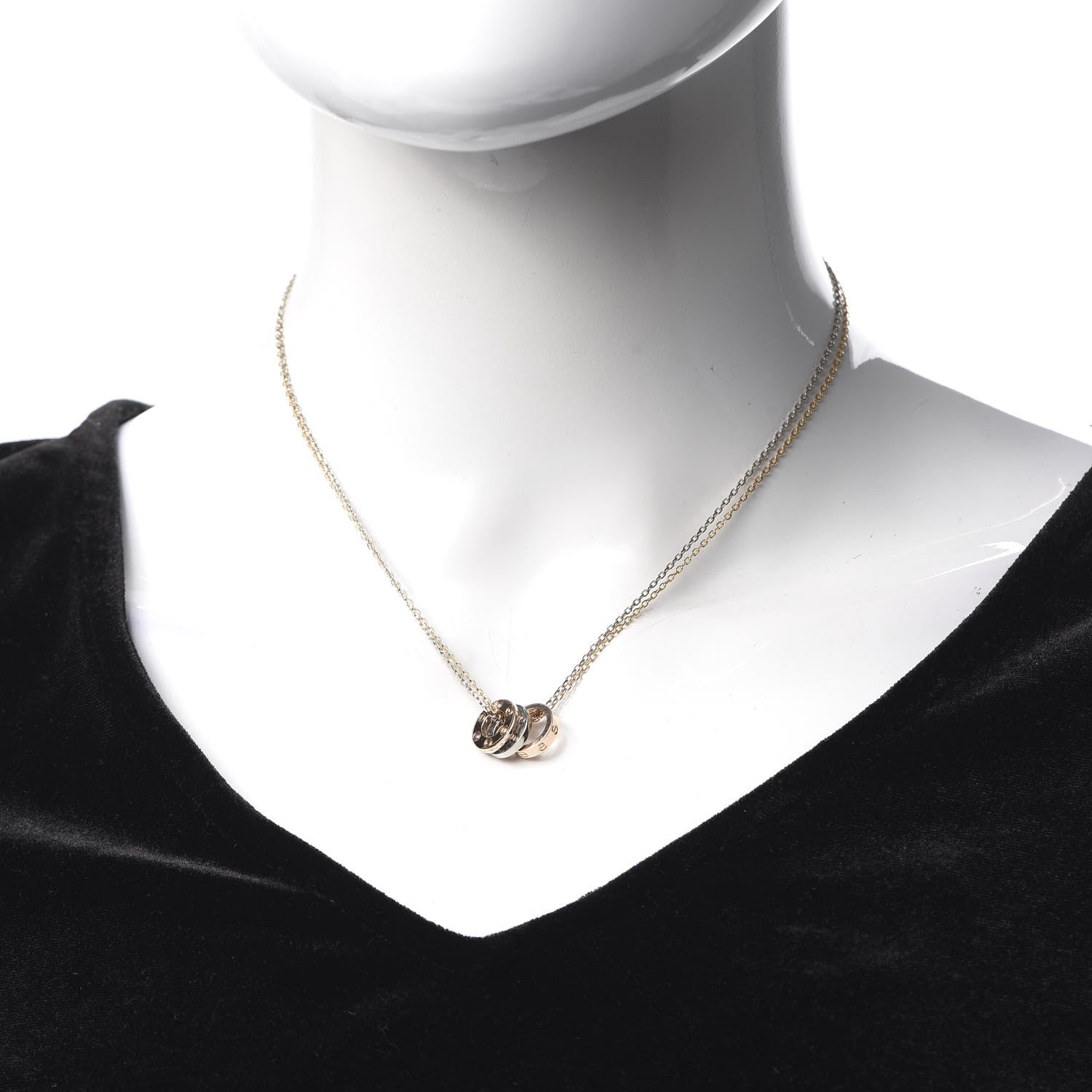 Cartier 18K White Pink Gold Diamond Three Ring LOVE Pendant Necklace 2 of 6