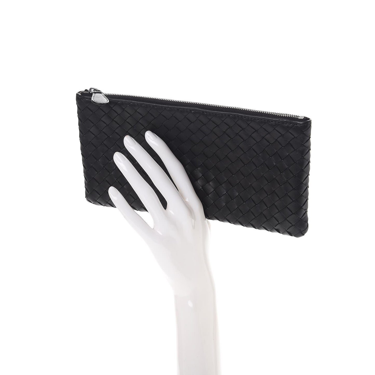 Nappa Intrecciato Flat Zip Pouch Nero Black