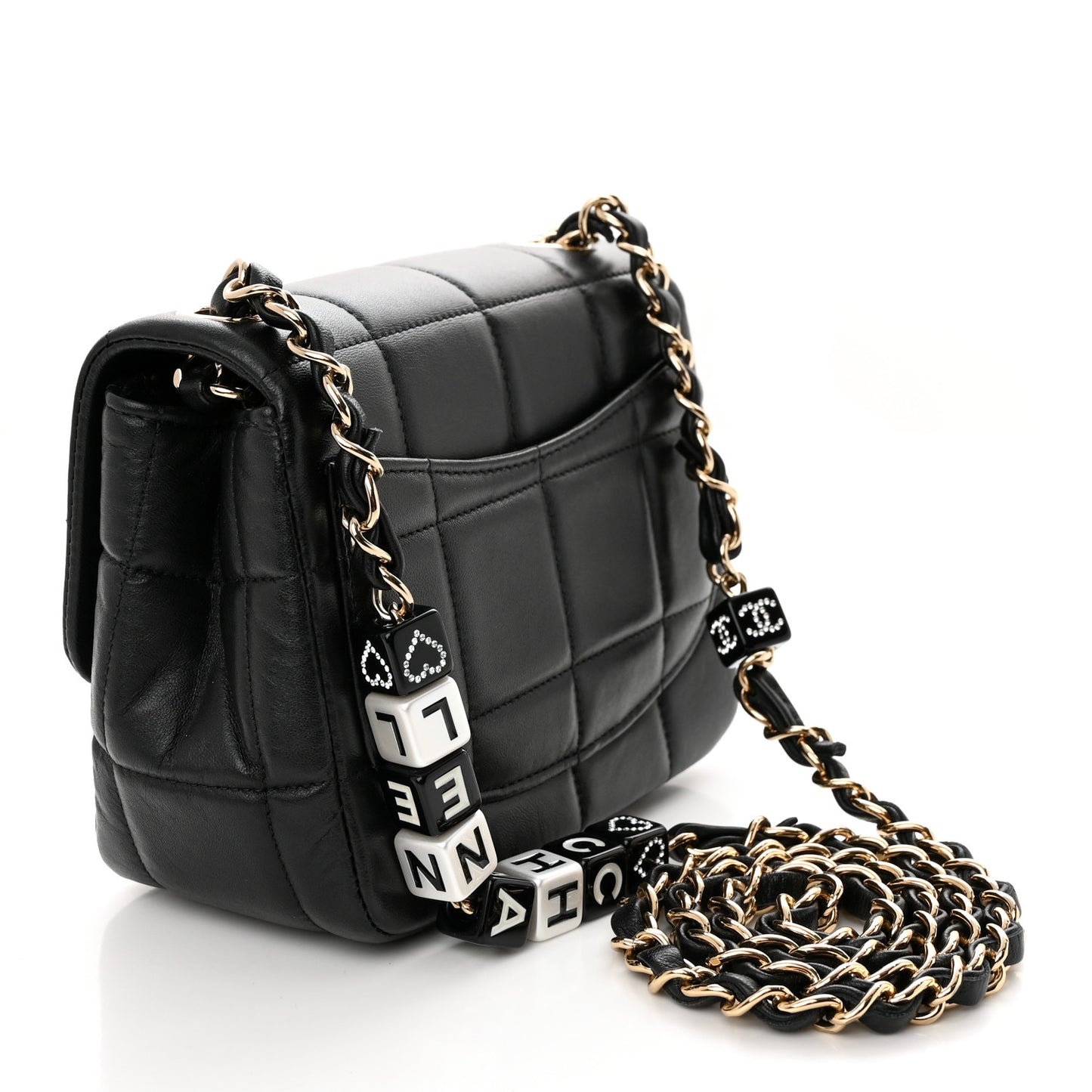 Lambskin Resin Crystal Square Quilted Mini Monacoco Flap Black