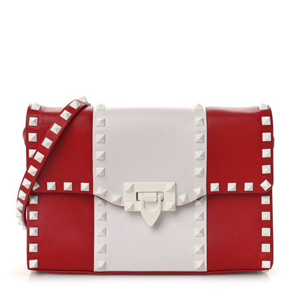 Valentino Garavani Vitello Colorblock Medium Free Rockstud Flip Lock Crossbody Bag Rosso Valentino Optic White 1 of 9