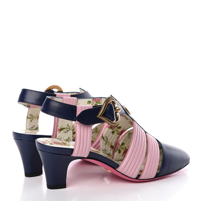 Gucci Malaga Kid Mid Heel T Strap Sandals 36.5 Royal Bluette Sugar Pink 4 of 9