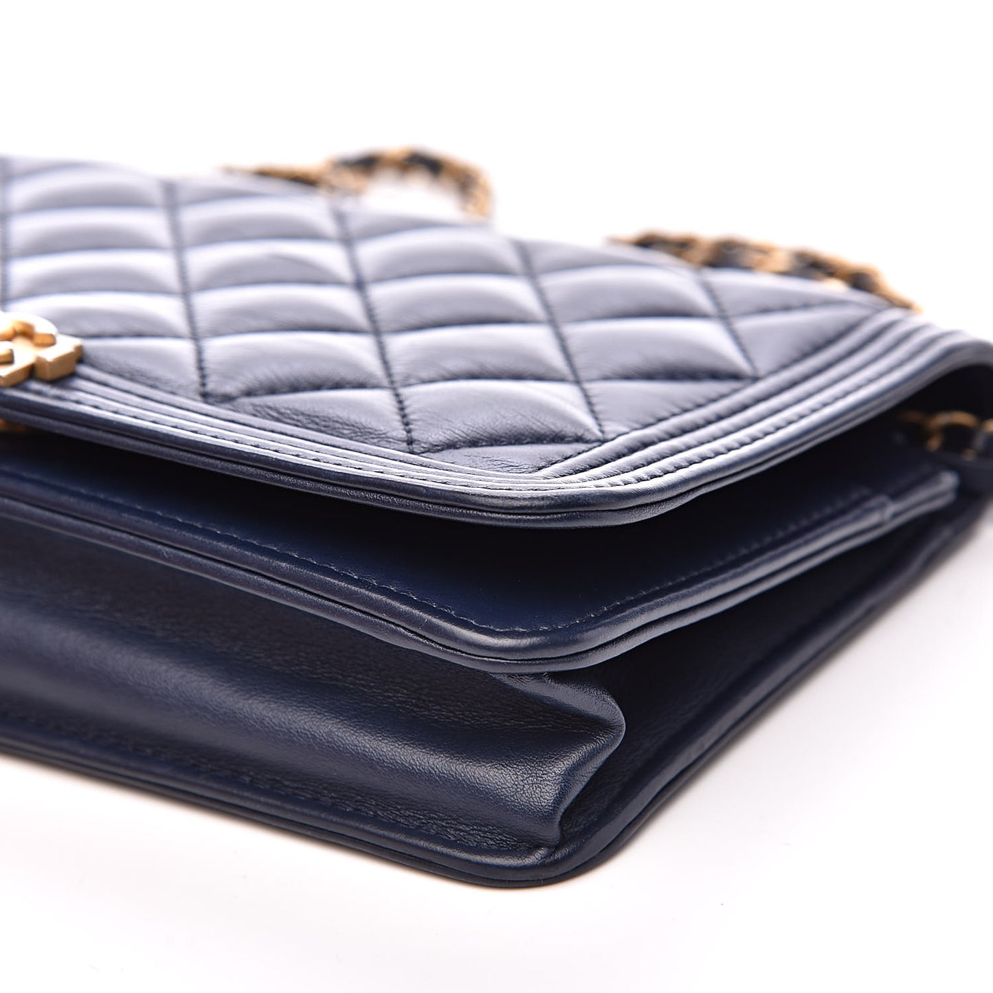 Lambskin Quilted Boy Wallet On Chain WOC Navy Blue