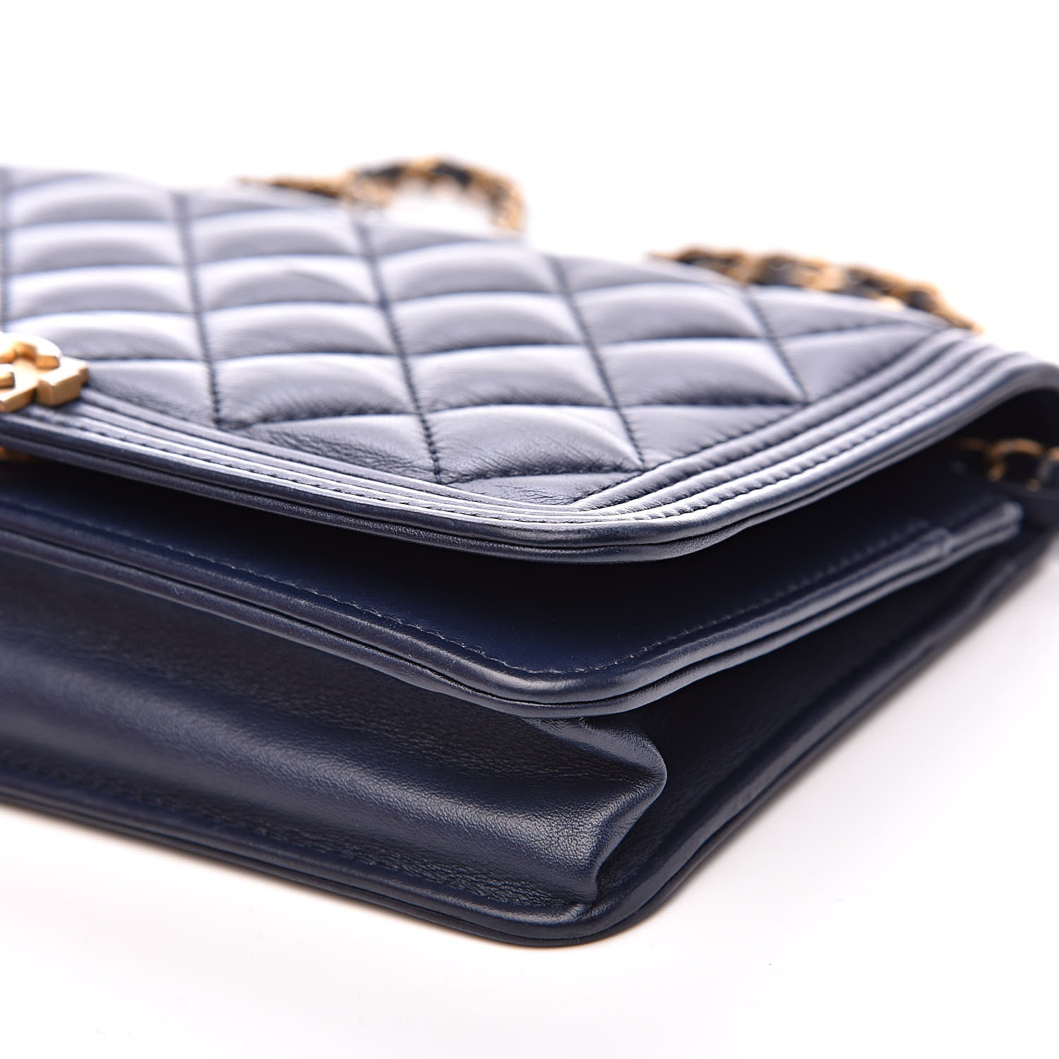 Chanel Lambskin Quilted Boy Wallet On Chain WOC Navy Blue 10 of 14