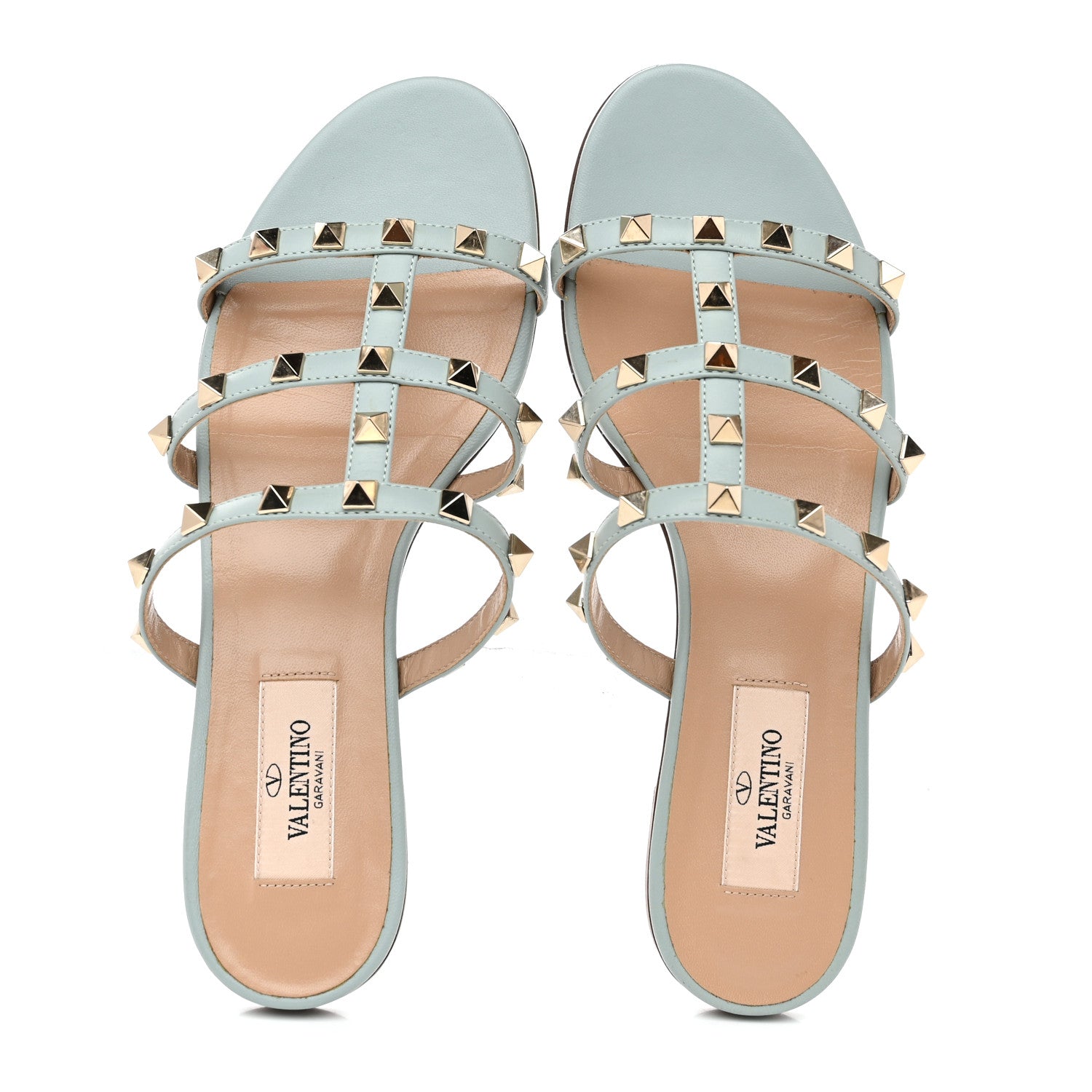 Valentino Garavani Nappa Rockstud Caged Flat Slide Sandals 36 Celadon 2 of 10