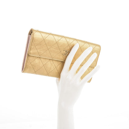 Chanel Aged Metallic Calfskin Quilted Large Palette Flap Wallet Gold 2 of 8