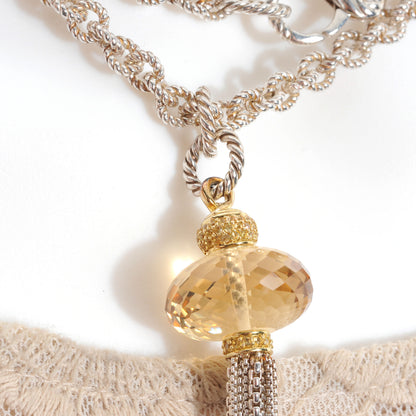 David Yurman Sterling Silver 18k Citrine Tassel Necklace 4 of 8