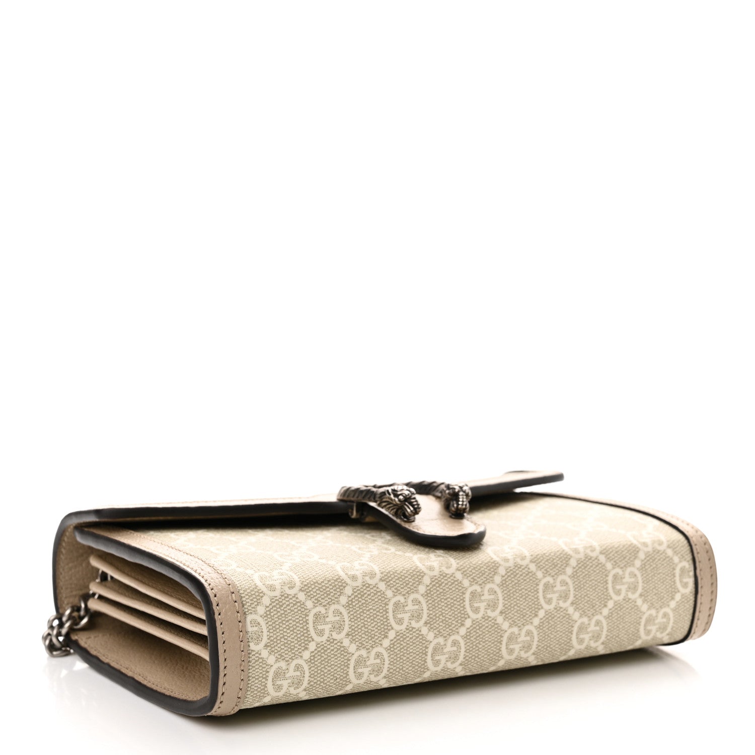 Gucci GG Supreme Monogram Textured Dollar Calfskin Mini Dionysus Chain Wallet Beige Mystic White Oatmeal 4 of 10