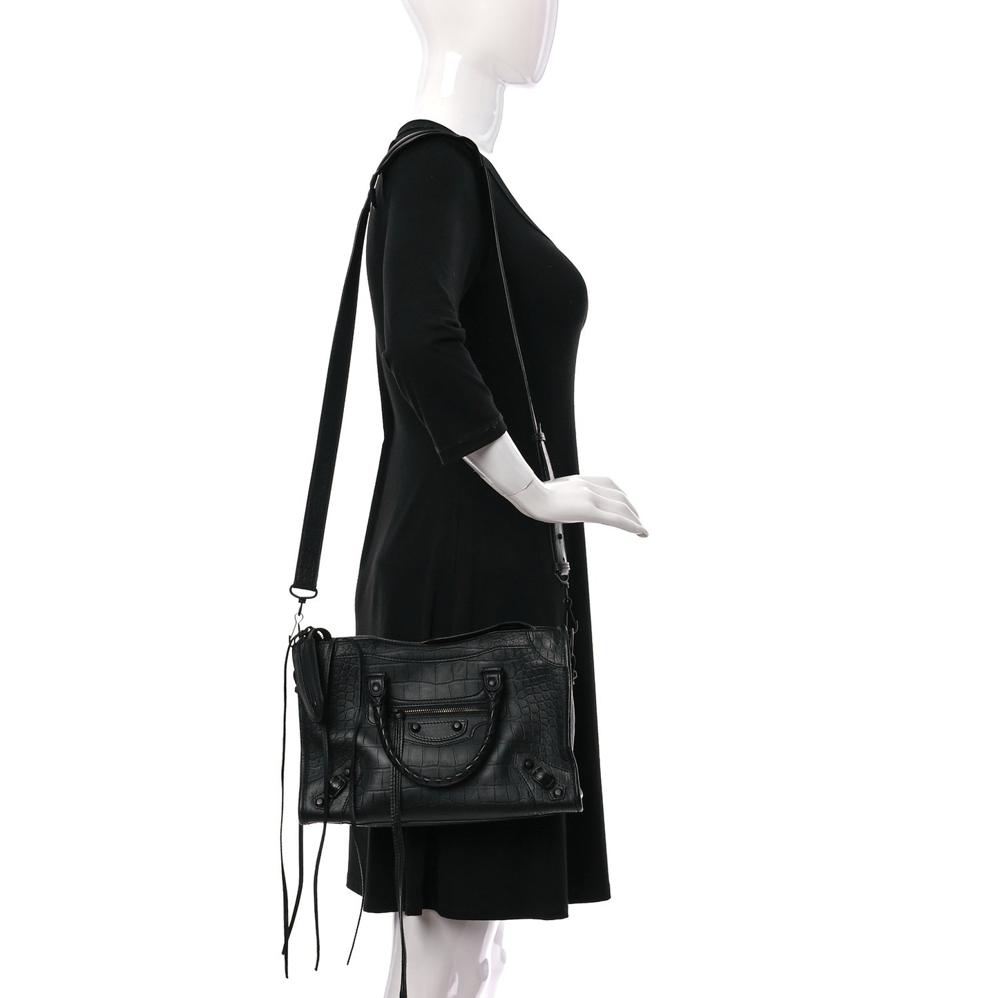 Matte Supple Lambskin Crocodile Embossed Classic Black Hardware S City Black