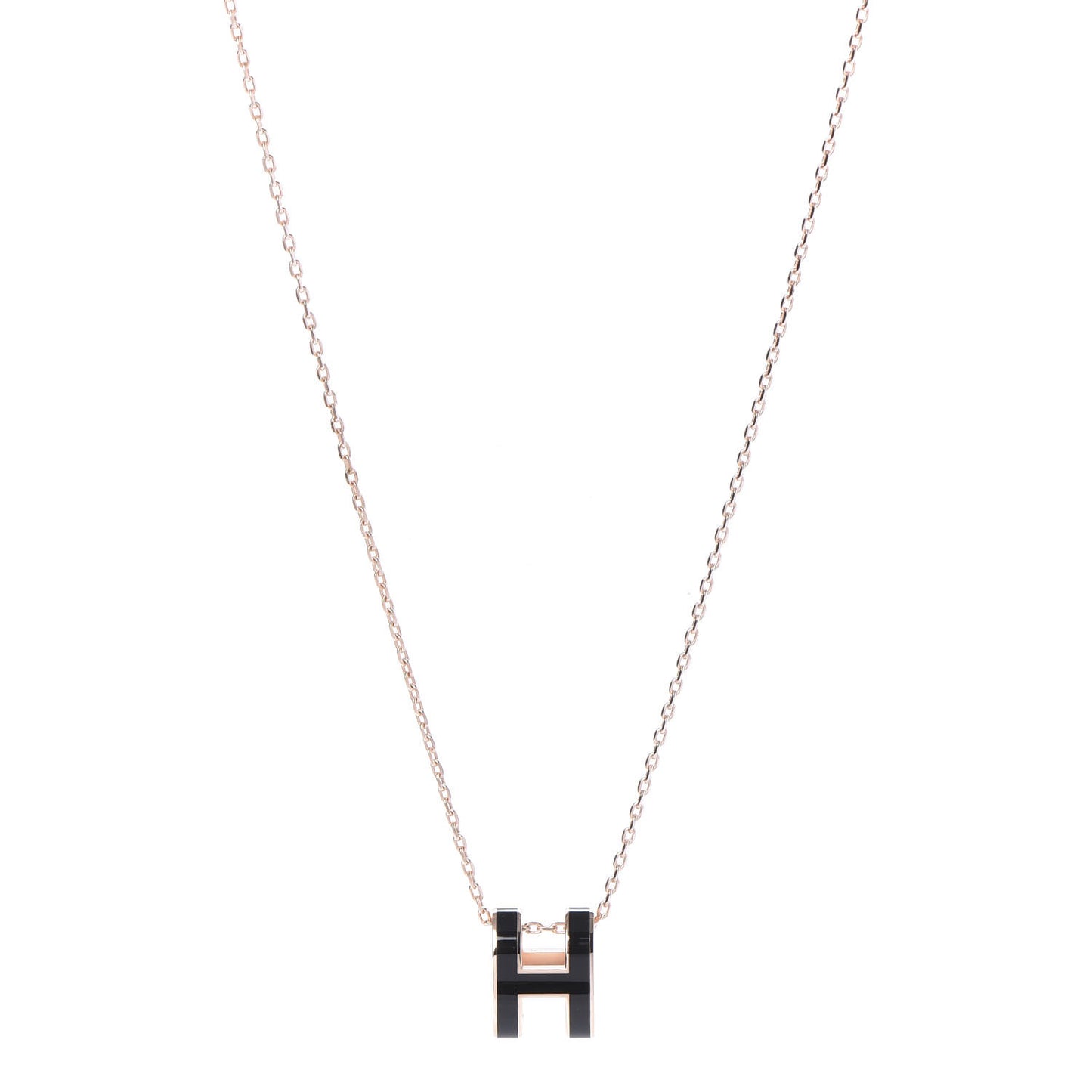 Lacquered Rose Gold Pop H Pendant Necklace Black