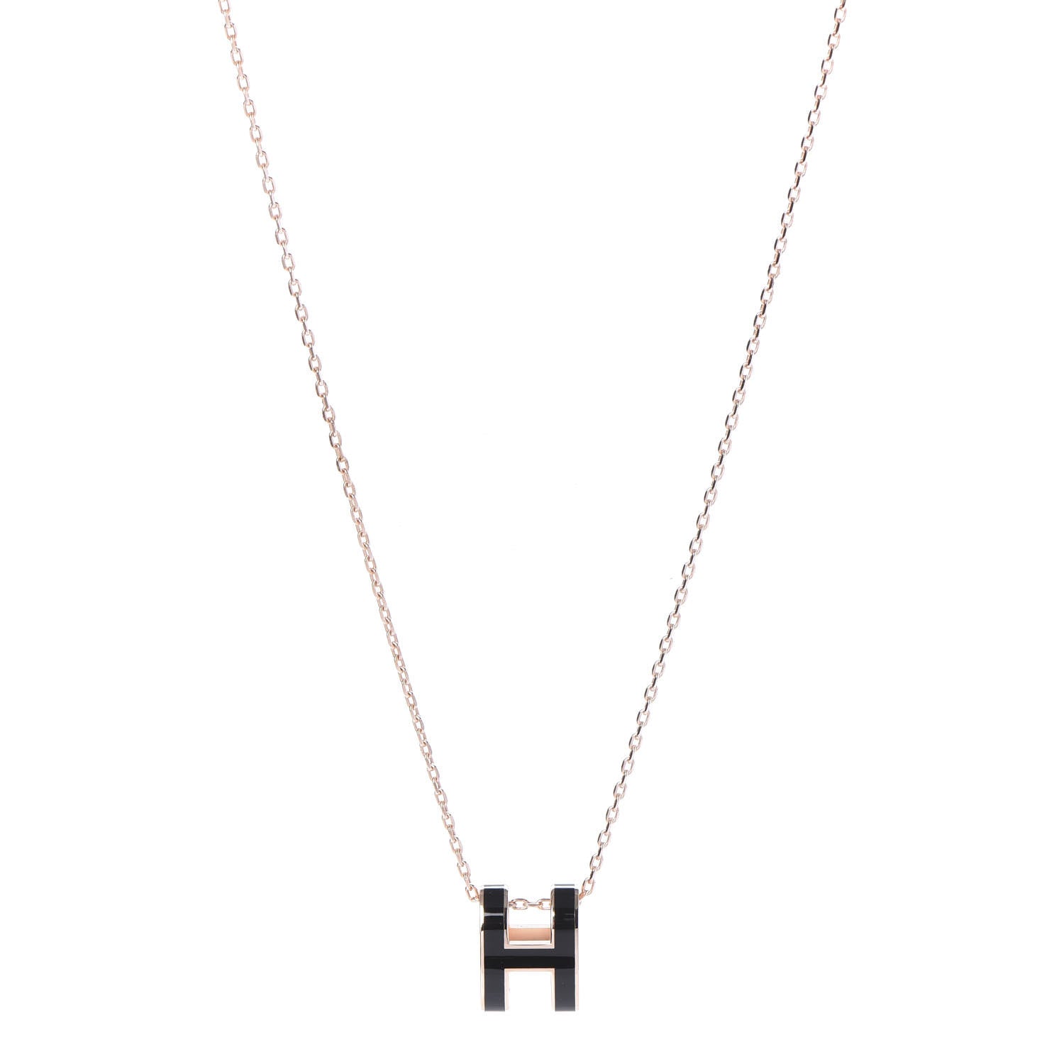 Hermes Lacquered Rose Gold Pop H Pendant Necklace Black 1 of 6